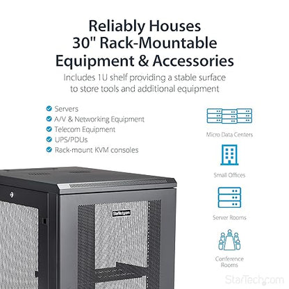 StarTech.com 4-Post 18U Server Rack Cabinet, 19 Data Rack Cabinet for IT / Network Equipment, with Adjustable Mounting Rails 18U Cabinet RK1833BKM