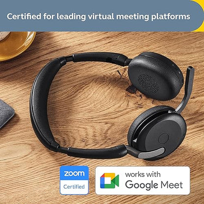 Jabra Evolve2 65 Flex Wireless Stereo Headset - Bluetooth, Noise-Cancelling ClearVoice Technology & Hybrid ANC - Works with All Leading UC Platforms Such As Zoom & Google Meet - Black USB-A UC
