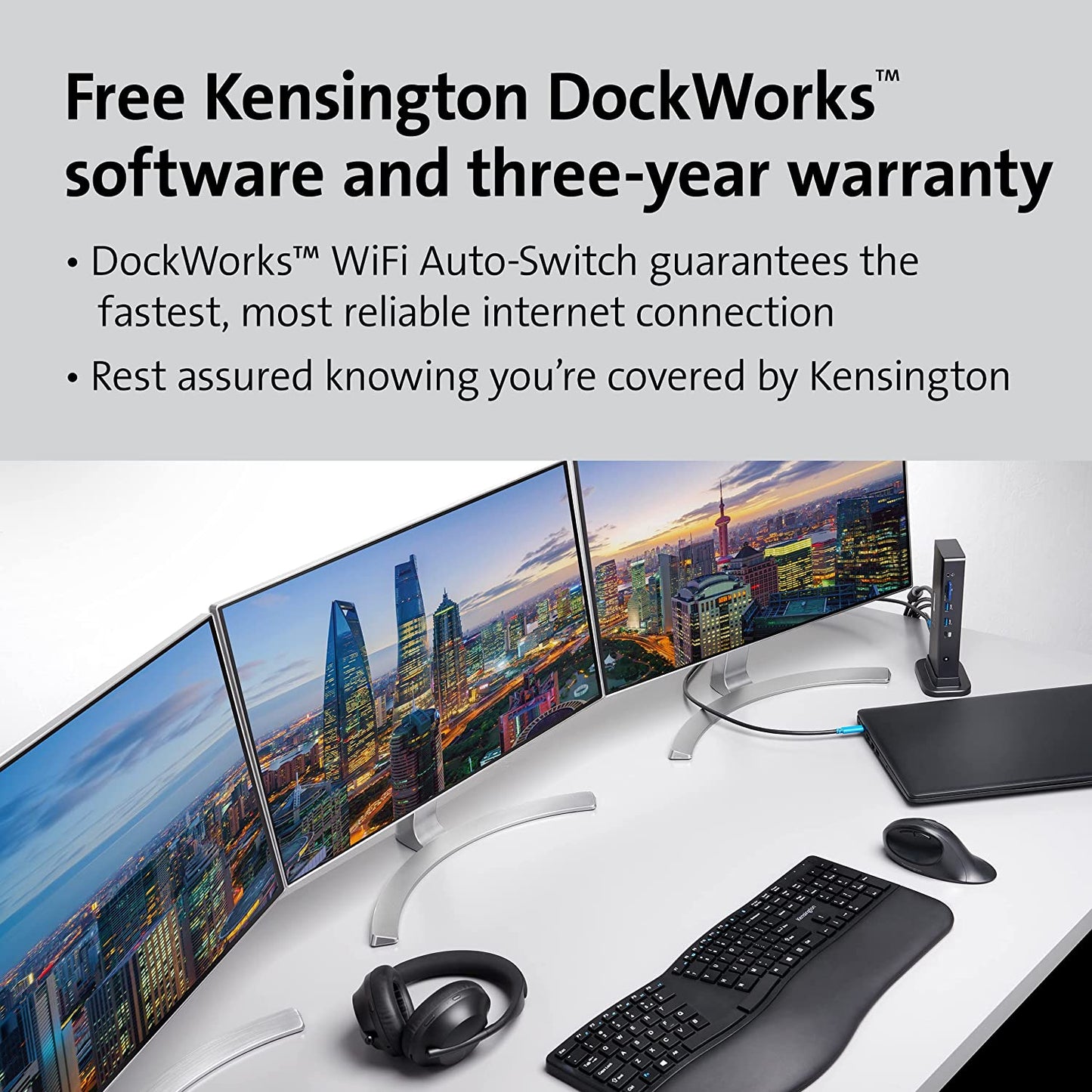 Kensington Triple Display USB-C Docking Station for Dell, HP, Lenovo, Acer, ASUS, Razer, Surface - Triple 4K Video, 100W PD (K37060NA) USB-C Triple Display 100W Driverless Docking Station