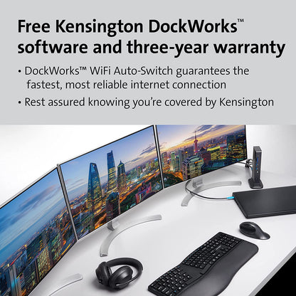 Kensington Triple Display USB-C Docking Station for Dell, HP, Lenovo, Acer, ASUS, Razer, Surface - Triple 4K Video, 100W PD (K37060NA) USB-C Triple Display 100W Driverless Docking Station