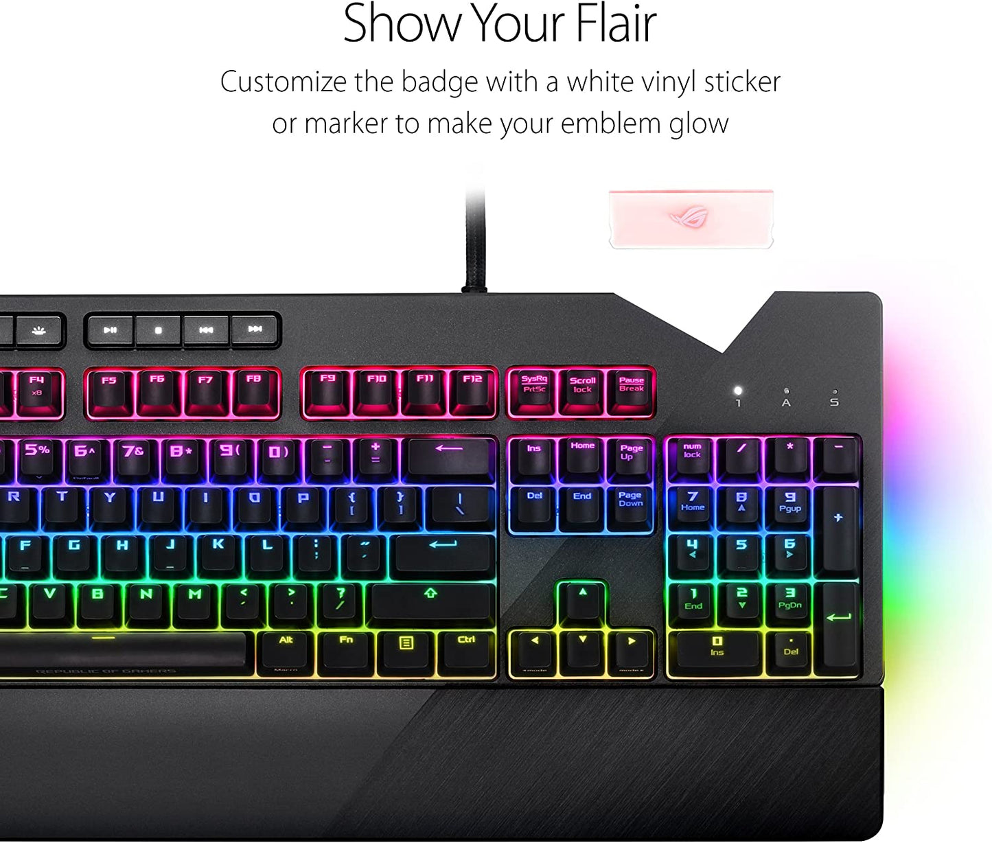 ASUS ROG Strix Flare (Cherry MX Red) Aura Sync RGB Mechanical Gaming Keyboard with Switches, Customizable Badge, USB Pass Through and Media Controls