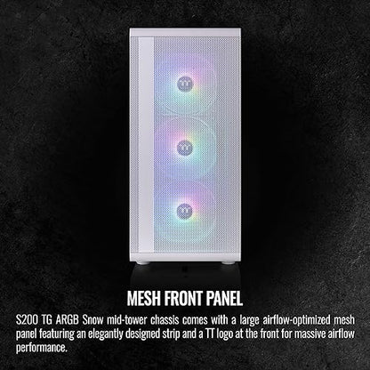Thermaltake S200 TG ARGB Snow ATX Tempered Glass Mid Tower Gaming Computer Chassis with 120mm ARGB Lite Front Fan Pre-Installed CA-1X2-00M6WN-00, White