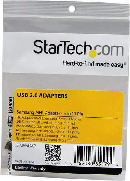 StarTech.com Micro USB 5 pin to 11 pin MHL Adapter for Samsung S3, S4, Note 2 - Micro USB 11 pin (M) to Micro USB B 5 pin (F) Converter (S3MHADAP),White