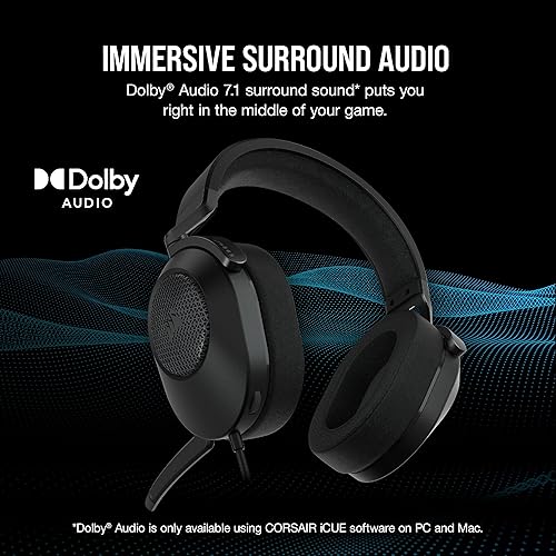 CORSAIR HS65 SURROUND Multiplatform Wired Gaming Headset – Dolby Atmos – SonarWorks SoundID – iCUE Compatible – PC, Mac, PS5, PS4, Xbox, Nintendo Switch, Mobile – Carbon HS65 Surround Carbon