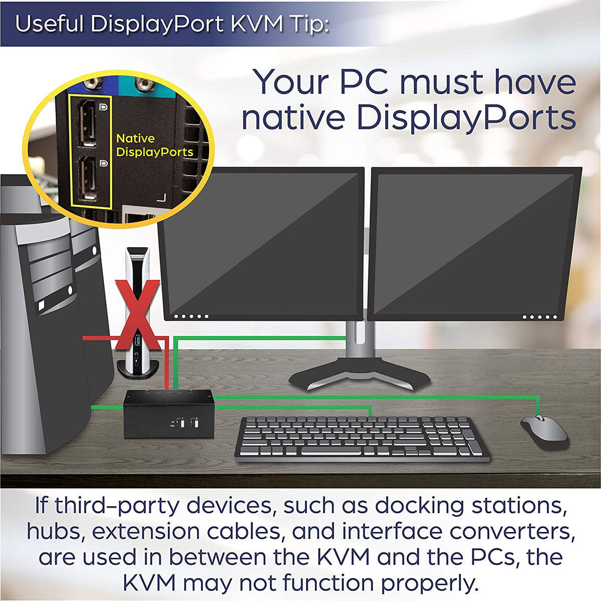 TRENDnet 2-Port Dual Monitor DisplayPort KVM Switch with Audio, 2-Port USB 2.0 Hub, 4K UHD Resolutions Up to 3840 x 2160, Connect Two DisplayPort Monitors, Dual Monitor KVM Switch, Black, TK-240DP