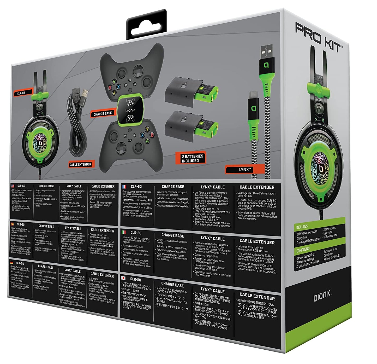Bionik Pro Kit for Xbox Series X/S: Powerful 50Mm Driver Gaming Headset -Controller Charge Base -Two Battery Packs -Lynx Cable &amp; USB Cable - Xbox Series X
