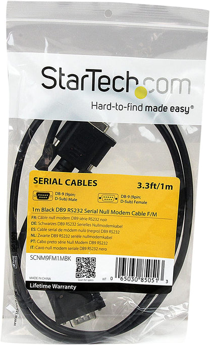 StarTech.com 1m Black DB9 RS232 Serial Null Modem Cable F/M - DB9 Male to Female - 9 pin Null Modem Cable - 1x DB9 (M), 1x DB9 (F), Black (SCNM9FM1MBK)