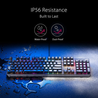 ASUS ROG Strix Scope RX Gaming Keyboard | ROG RX Optical Mechanical Blue Switches, Programmable Macro, Aura Sync RGB Lighting, USB 2.0 Passthrough, IP57 Waterproof &amp; Dust Resistance, Alloy Top Plate ROG Blue Optical Switches