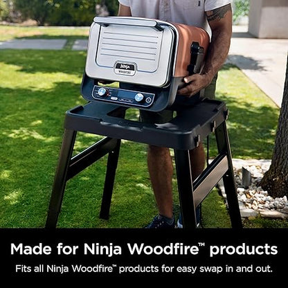 Ninja Woodfire Adjustable Outdoor Stand, Compatible with Ninja Woodfire Products, Adjustable Height, Side Utensil Holder, Side Table-Compatible, Weather-Resistant, Black 275HY800C