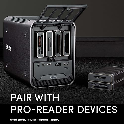 SanDisk Professional - PRO-Dock 4; 4-Bay Reader Docking Station - (1x) USB-C (USB 3.2 Gen 1) Port - SDPD14F-0000-NBAAD, Gray