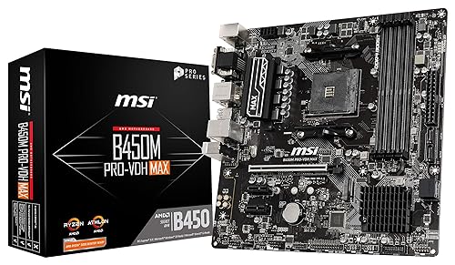 MSI ProSeries AMD Ryzen 2ND and 3rd Gen AM4 M.2 USB 3 DDR4 D-Sub DVI HDMI Micro-ATX Motherboard (B450M PRO-VDH Max) Micro-ATX B450M PRO-VDH MAX