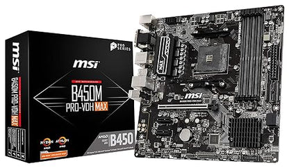 MSI ProSeries AMD Ryzen 2ND and 3rd Gen AM4 M.2 USB 3 DDR4 D-Sub DVI HDMI Micro-ATX Motherboard (B450M PRO-VDH Max) Micro-ATX B450M PRO-VDH MAX