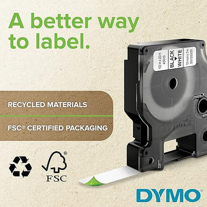 DYMO Rhino Industrial Vinyl Labels, 3/8", White Print on Black, Self-Adhesive, for LabelManager & Rhino Label Makers