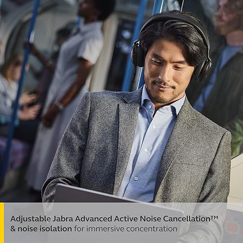 Jabra Evolve2 75 Wireless PC Headset with 8-Microphone Technology - Dual Foam Stereo Headphones with adjustable Advanced Active Noise Cancellation, USB-A Bluetooth Adapter and UC Compatibility - Black Headset (USB-A) UC Compatible