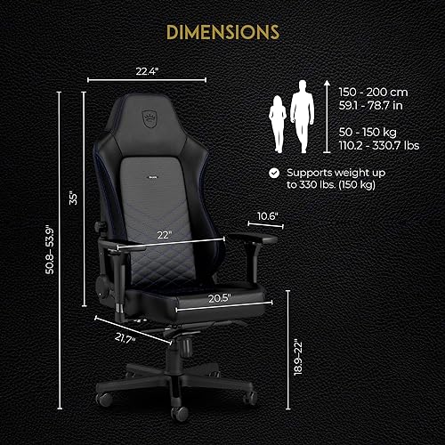 noblechairs Hero Gaming Chair - Office Chair - Desk Chair - PU Faux Leather - Black/Blue