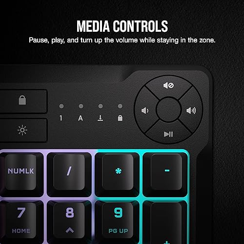 CORSAIR K55 CORE RGB Membrane Wired Gaming Keyboard – Quiet, Responsive Switches – Spill Resistance – Ten-Zone RGB – Media Keys – iCUE Compatible – QWERTY NA – PC, Mac – Black