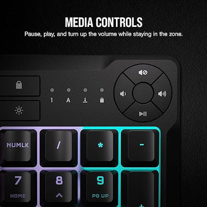 CORSAIR K55 CORE RGB Membrane Wired Gaming Keyboard – Quiet, Responsive Switches – Spill Resistance – Ten-Zone RGB – Media Keys – iCUE Compatible – QWERTY NA – PC, Mac – Black