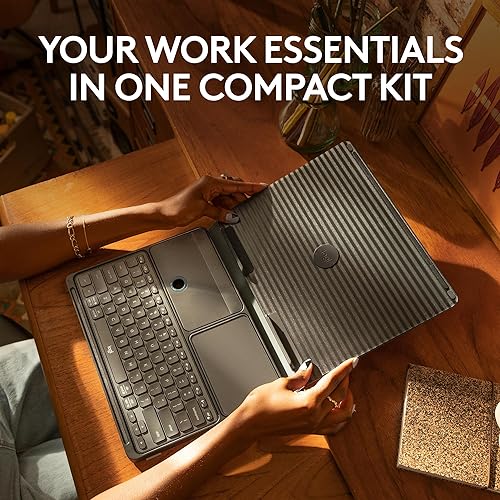 Logitech Casa Pop Up Desk Work from Home Kit with Laptop Stand, Wireless Keyboard & Touchpad, Bluetooth, USB C Charging, for Laptop/MacBook (10” to 17”) - Windows, macOS, ChromeOS - Classic Chic