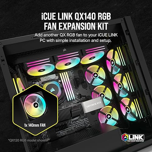 CORSAIR QX Series QX140 RGB 140mm Fan - iCUE Link Ecosystem - Magnetic Dome RGB PWM Single Fan - Up to 2400RPM - Black