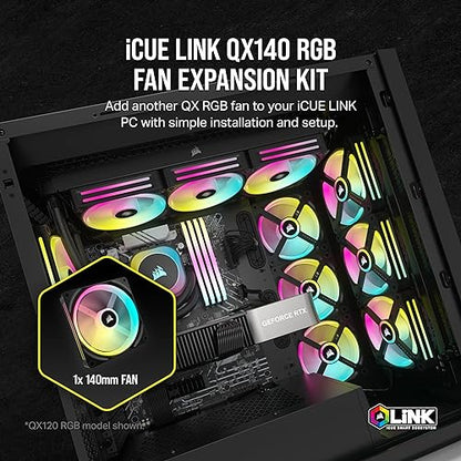 CORSAIR QX Series QX140 RGB 140mm Fan - iCUE Link Ecosystem - Magnetic Dome RGB PWM Single Fan - Up to 2400RPM - Black