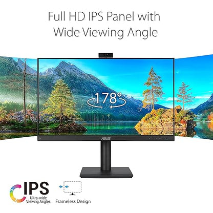 ASUS 24” 1080P Video Conferencing Monitor (BE249QFK) - IPS, 100Hz, Frameless, Full HD Webcam, Mic Array, Speakers, Height Adjustable, Ergonomic Design, Eye Care, Wall Mountable, 3 yr Warranty 24 IPS 100Hz Webcam Mic Array