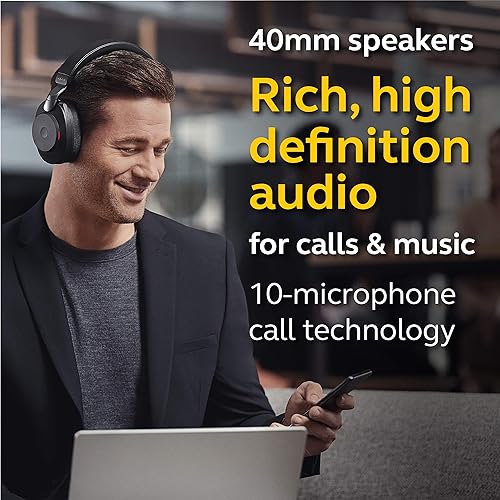 Jabra Evolve2 85 MS Wireless Headphones with Link380a & Charging Stand, Stereo, Black – Wireless Bluetooth Headset for Calls and Music, 37 Hours of Battery Life, Advanced Noise Cancelling Headphones
