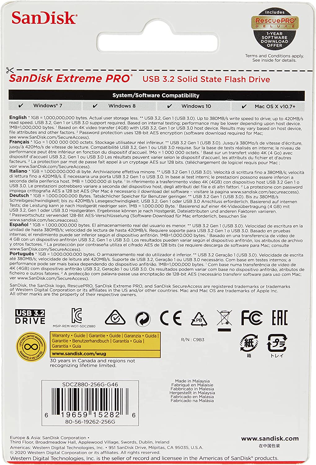 SanDisk 256GB Extreme PRO USB 3.1 Solid State Flash Drive - SDCZ880-256G-G46, Black 1 Count (Pack of 1) Flash Drive USB 3.1