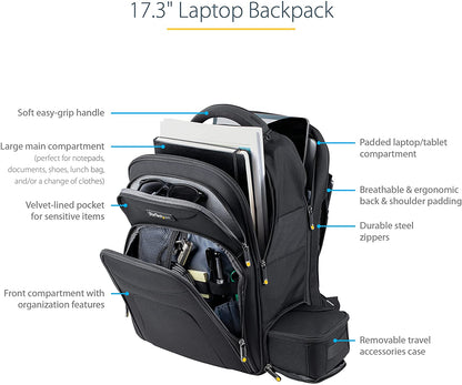 StarTech.com 17.3" Laptop Backpack with Removable Accessory Case - Professional IT Tech Backpack for Work/Travel/Commute - Durable Ergonomic Computer Bag - Nylon - Notebook/Tablet Pockets (NTBKBAG173)