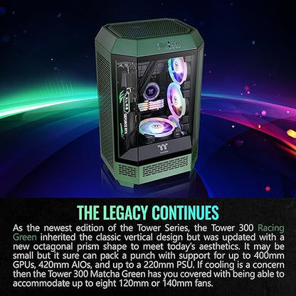 Tower 300 Racing Green Micro-ATX Case; 2x140mm CT Fan Included; Support Up to 420mm Radiator; Optional Chassis Stand Kit Allows Horizontal Display; CA-1Y4-00SCWN-00; 3 Year Warranty Tower 300 Case Racing Green