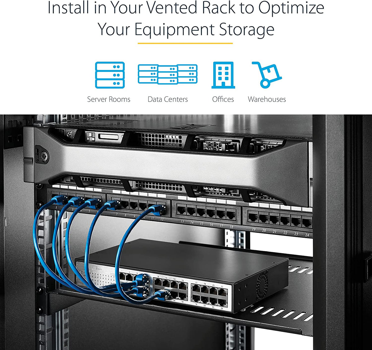 StarTech.com 1U Server Rack Shelf - Universal Vented Rack Mount Cantilever Tray for 19" Network Equipment Rack &amp; Cabinet - Heavy Duty Steel - Weight Capacity 44lb/20kg - 16" Deep Shelf (CABSHELF116V) 1U 16" Depth Rack Shelf