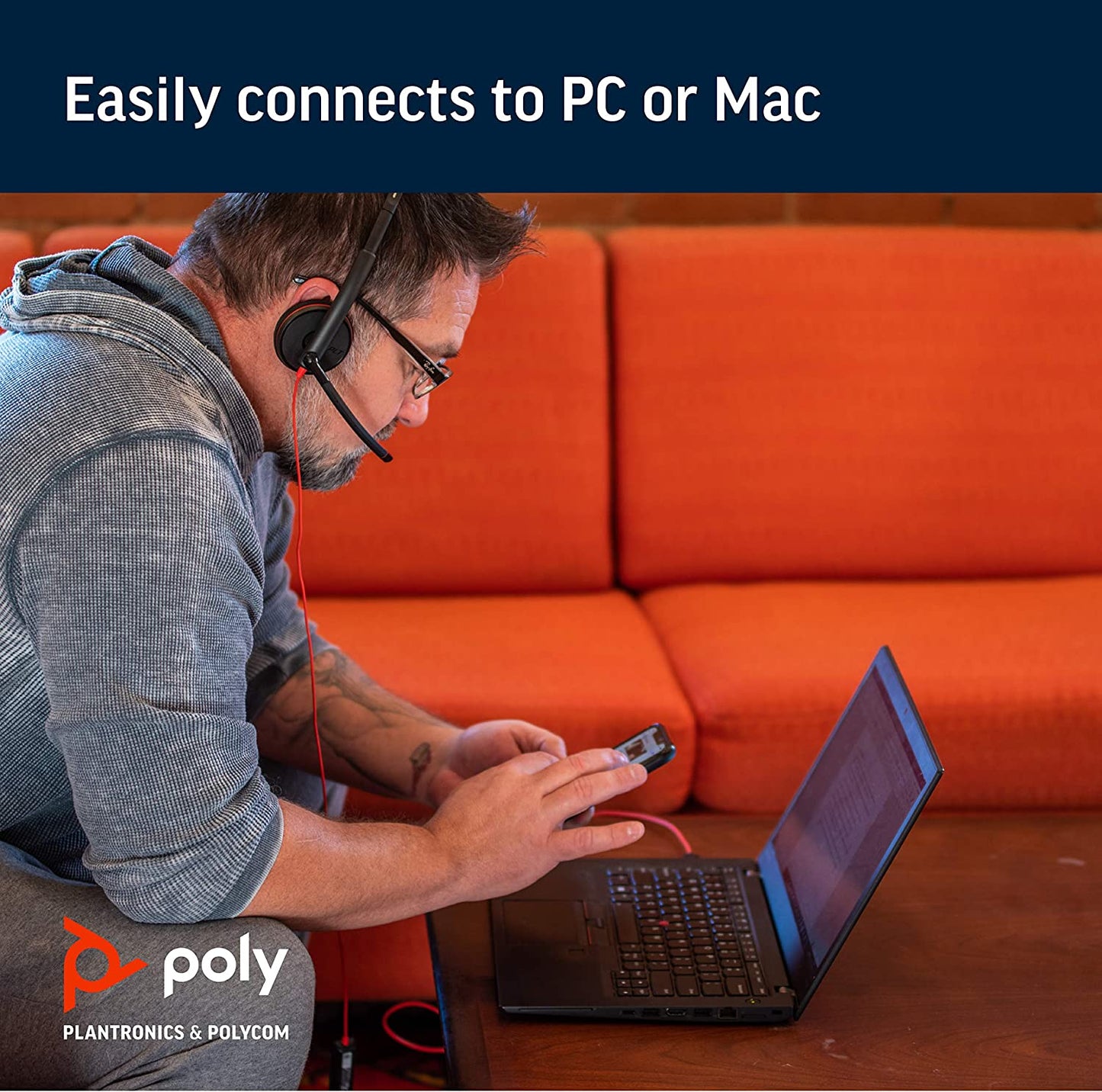 Poly Plantronics - Blackwire 3220 - Wired Dual-Ear (Stereo) Headset with Boom Mic - USB-A to connect to your PC and/or Mac