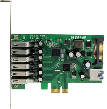 StarTech.com 7 Port PCI Express USB 3.0 Card - Standard &amp; Low-Profile - SATA Power - UASP Support - 1 Internal &amp; 6 External USB 3.0 Ports (PEXUSB3S7)