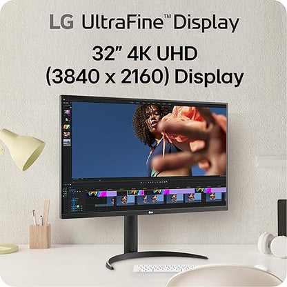 LG 32UR550K 32" UHD 4K Monitor, 3840x2160, HDR 10, DCI-P3 90%, Stereo Speaker 10W, 60Hz, 4ms, HDMI 2.0, DisplayPort, Headphone Out, Stand Pivot, Black 32" Tilt/Height/Pivot External Speakers