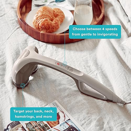 HoMedics Percussion Action Massager with Heat | Adjustable Intensity, Dual Pivoting Heads | 2 Sets Interchangeable Nodes, Heated Muscle Kneading for Back, Shoulders, Feet, Legs, & Neck 17.13x5.51 Inch (Pack of 1) Beige