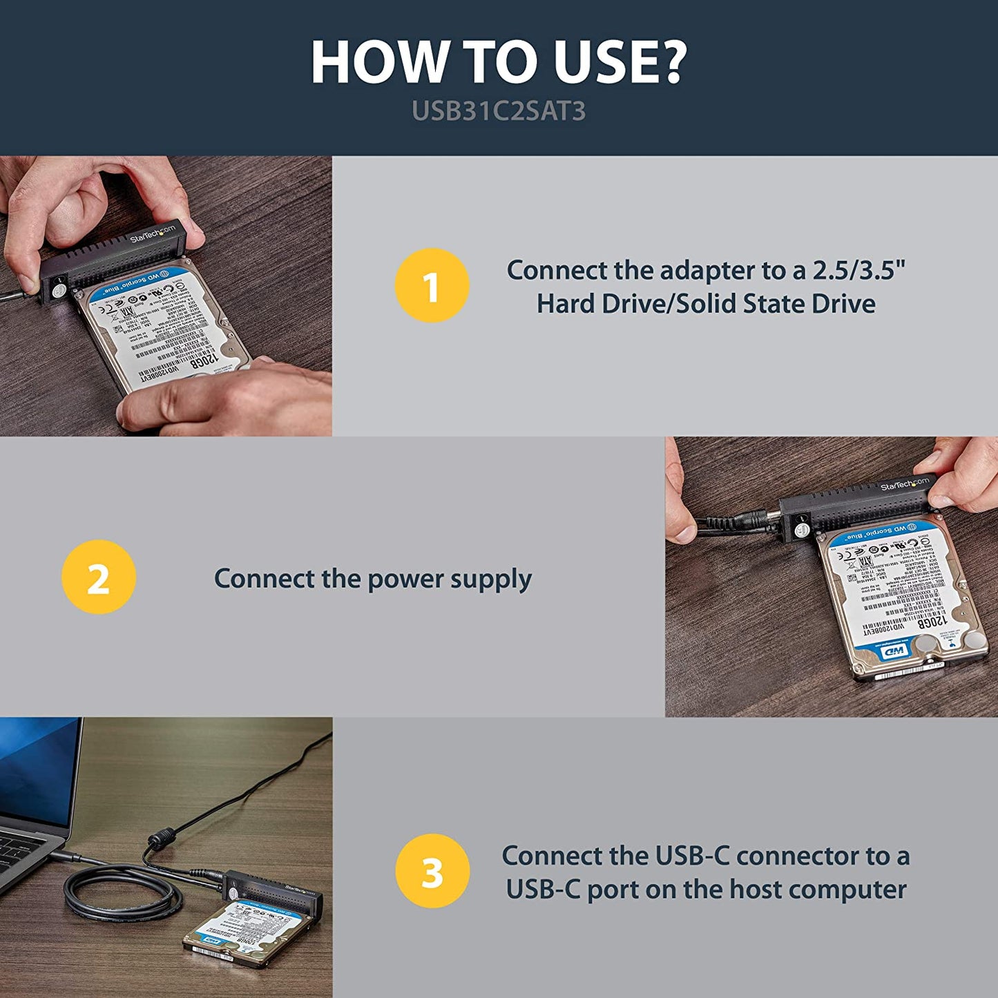 StarTech.com USB C to SATA Adapter Cable - for 2.5 / 3.5” SATA Drives - 10Gbps - USB 3.1 - SATA to USB Adapter - External Hard Drive Cable (USB31C2SAT3) 2.5"/3.5" Cable