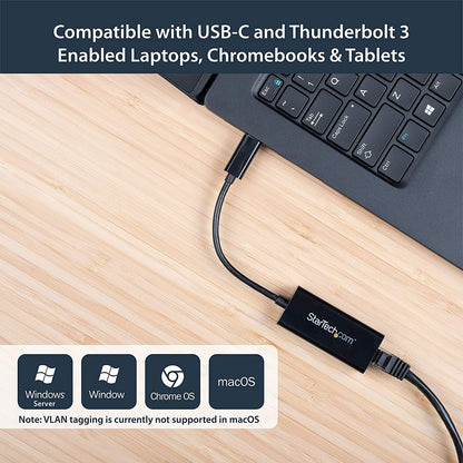 StarTech.com USB 3.1 Type C to Gigabit Ethernet Adapter – 10/100/1000 – Thunderbolt 3 Compatible – Windows and Mac – RJ45 LAN Network Converter (US1GC30B) Black Ethernet