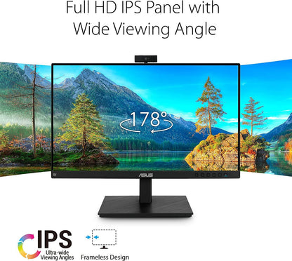 ASUS 23.8” 1080P Video Conferencing Monitor (BE24EQSK) - Full HD, IPS, Built-in Adjustable 2MP Webcam, AI Noise-canceling Mic, Speakers, Eye Care, DisplayPort, HDMI, Wall Mountable, Height Adjustable