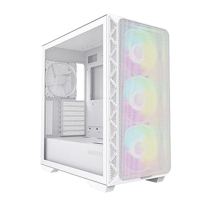 Montech AIR 903 MAX, E-ATX Mid Tower Case, High Airflow, 3X 140mm ARGB PWM & 1x 140mm PWM Fans Pre-Installed, Tempered Glass Side Panel, Mesh Front, Type-C, Support 4090 GPUs, White AIR 903 MAX (W)