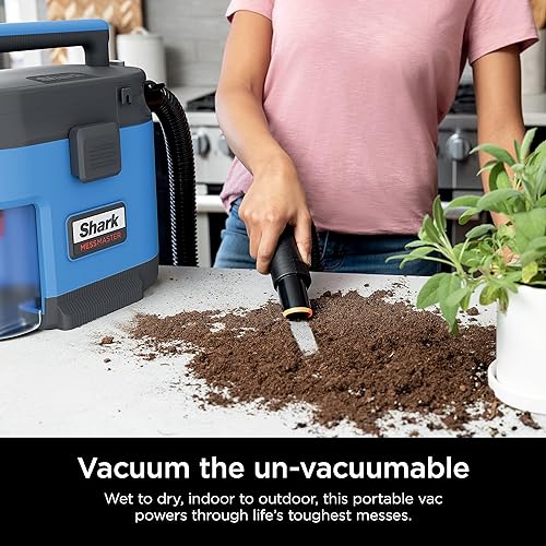 Shark VS100C MessMaster Portable Wet/Dry Vacuum, 1 Gallon Capacity, Corded, Handheld, Perfect for Pets & Cars, Self-Cleaning, Ultra-Powerful Suction, Blue (Canadian Edition)