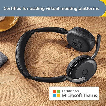 Jabra Evolve2 65 Flex Wireless Stereo Headset - Bluetooth, Noise-Cancelling Jabra ClearVoice Technology & Hybrid ANC - Certified for Microsoft Teams - Black USB-C MS Teams