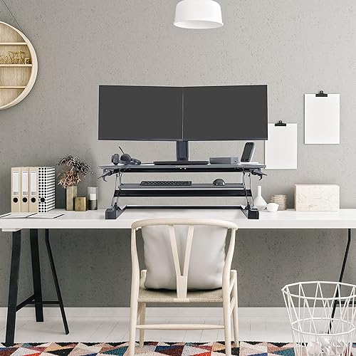 Ergotron – WorkFit-TL Standing Desk Converter, Dual Monitor Sit Stand Desk Riser for Tabletops – 37.5 Inch Width, Black 37.5 wide Black