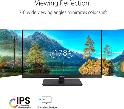ASUS 27” 1080P Monitor (VA27EQSB) - Full HD, IPS, 75Hz, Adaptive-Sync, Speakers, Eye Care, Low Blue Light, Flicker Free, DisplayPort, HDMI, USB Hub, D-Sub, Frameless, Wall Mountable, Height Adjustable