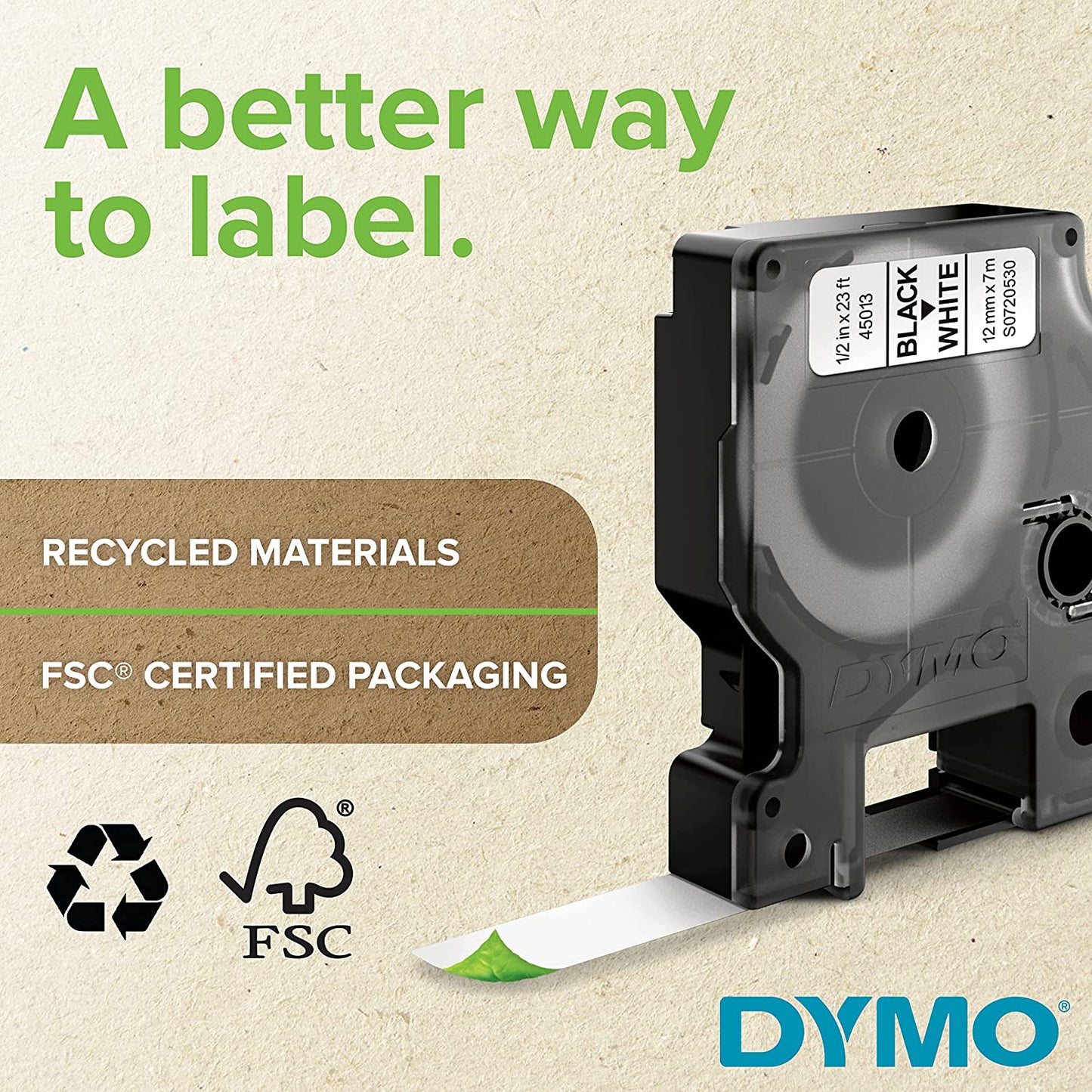 DYMO Standard D1 45018 Labeling Tape ( Black Print on Yellow Tape , 1/2'' W x 23' L , 1 Cartridge) 1/2" Black on Yellow