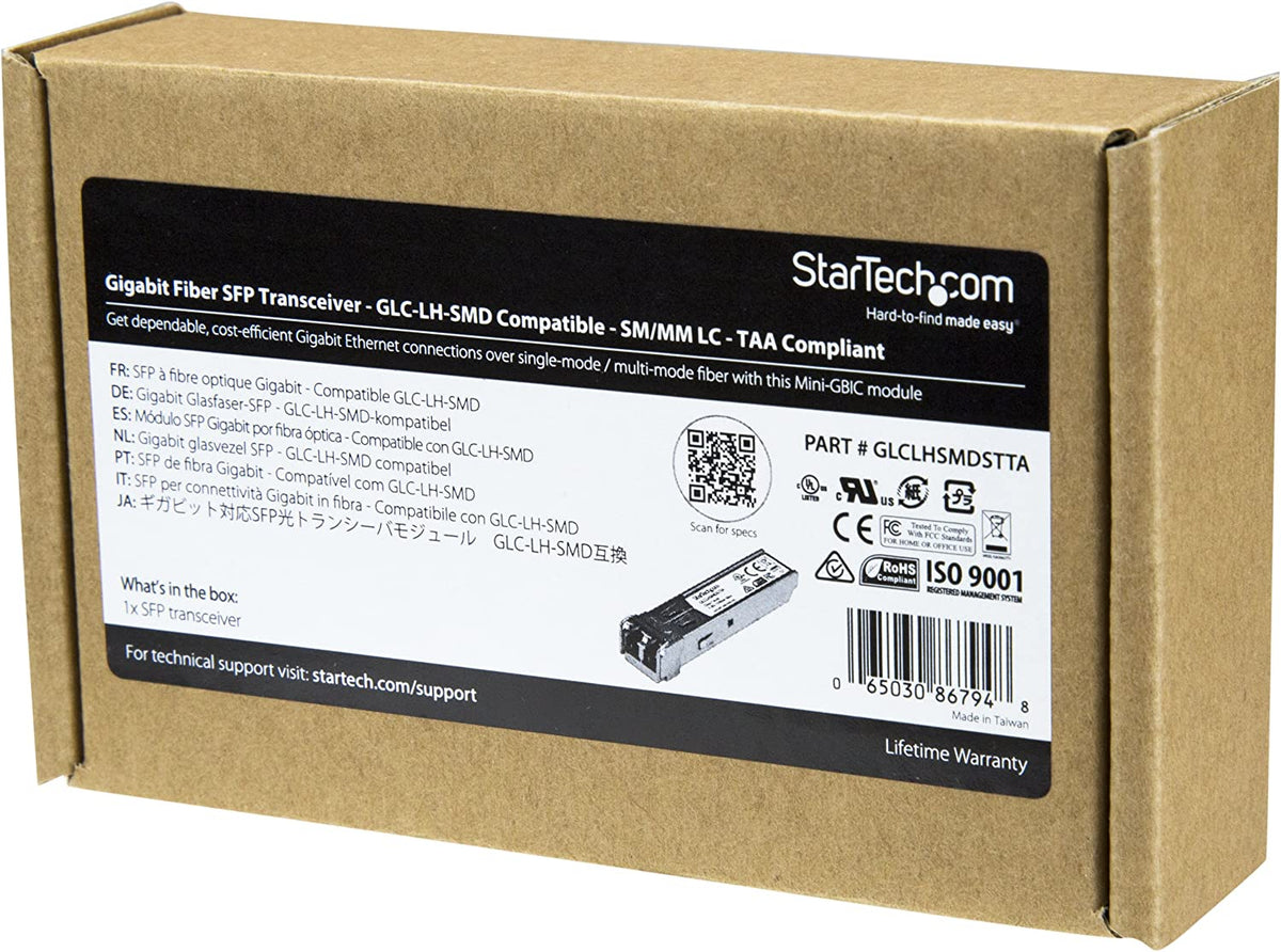 StarTech.com Cisco GLC-LH-SMD Compatible SFP Module - 1000BASE-LX/LH - 1GbE Single Mode Fiber SMF Optic Transceiver - 1GbE SFP - LC 10km 1310nm - DDM Cisco Firepower, ASR920, IE2000 (GLCLHSMDSTTA) GLC-LH-SMD (TAA) Single