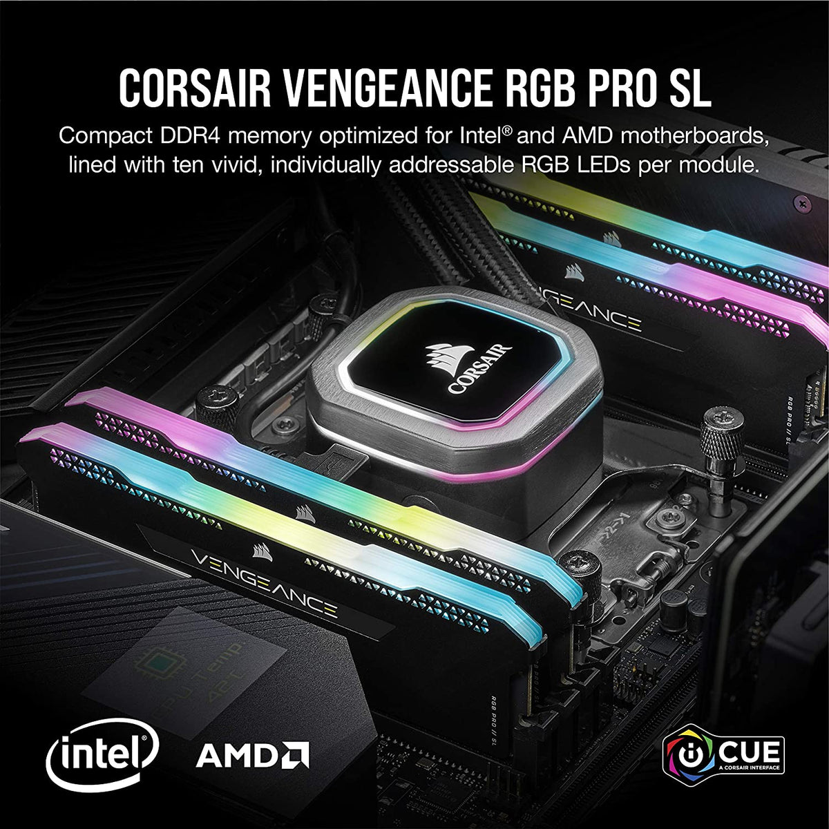 Corsair Vengeance RGB Pro SL 32GB (2x16GB) DDR4 3600MHz (PC4-28800) C18 1.35V Desktop Memory - Black (CMH32GX4M2D3600C18)