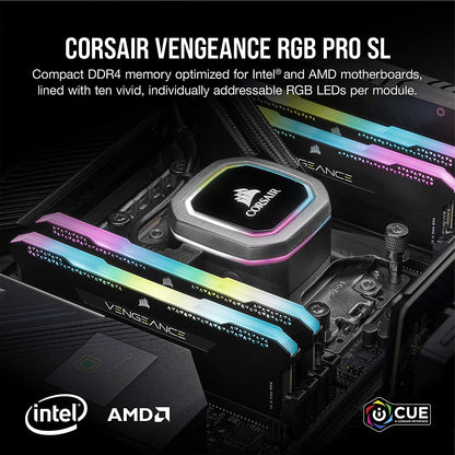 Corsair Vengeance RGB Pro SL 32GB (2x16GB) DDR4 3600MHz (PC4-28800) C18 1.35V Desktop Memory - Black (CMH32GX4M2D3600C18)