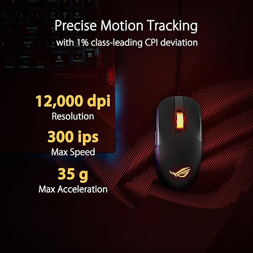 ASUS ROG Strix Impact III Gaming Mouse, Semi-Ambidextrous, Wired, Lightweight, 12000 DPI Sensor, 5 programmable Buttons, Replaceable switches, Paracord Cable, FPS Gaming Mouse, Black ‎P518 ROG STRIX IMPACT III