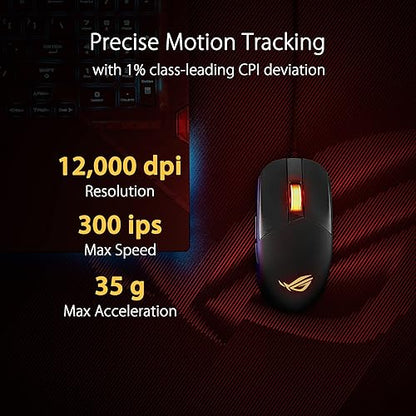 ASUS ROG Strix Impact III Gaming Mouse, Semi-Ambidextrous, Wired, Lightweight, 12000 DPI Sensor, 5 programmable Buttons, Replaceable switches, Paracord Cable, FPS Gaming Mouse, Black ‎P518 ROG STRIX IMPACT III