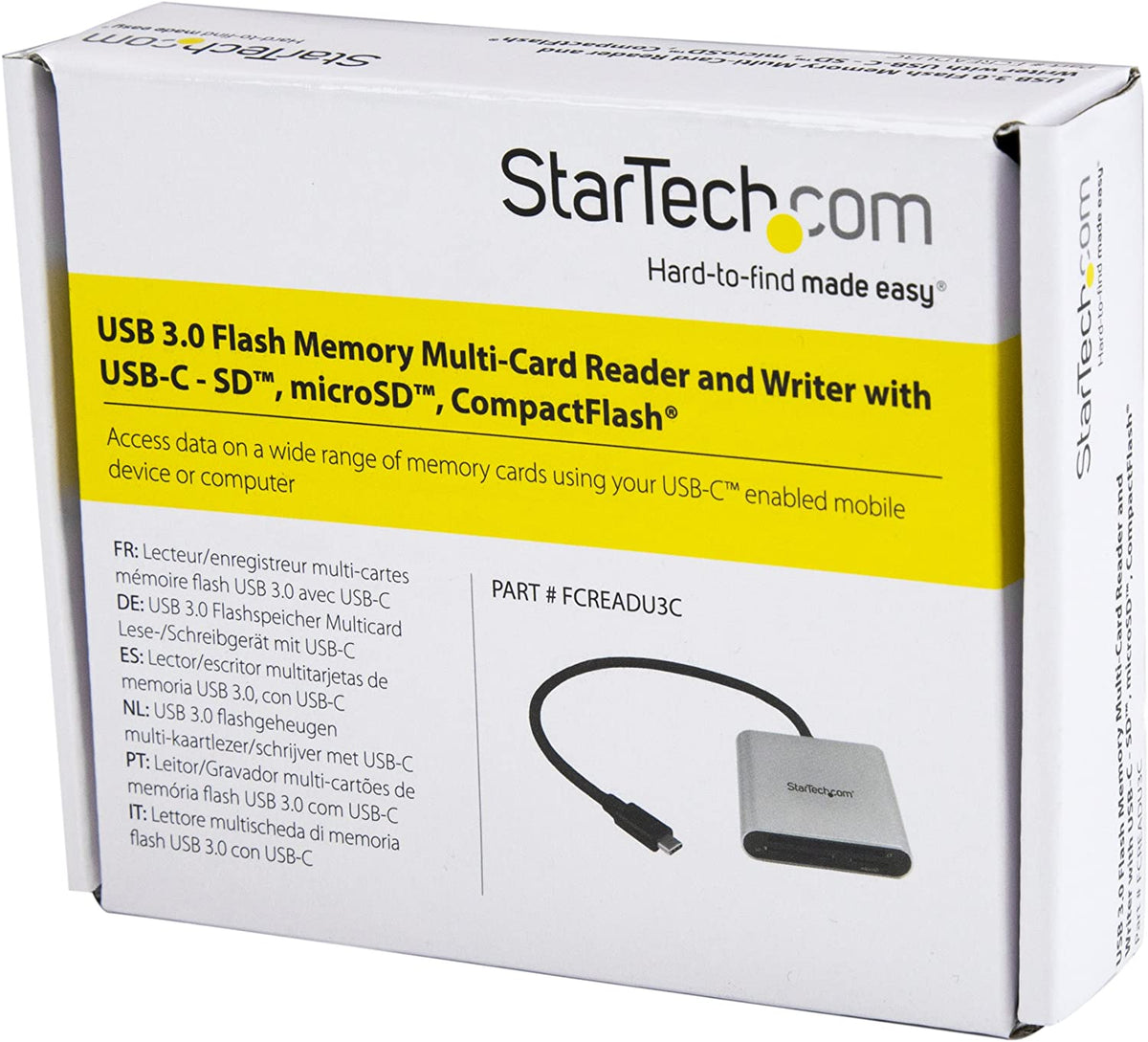 StarTech.com USB 3.0 Flash Memory Multi-Card Reader/Writer with USB-C - SD microSD and CompactFlash Card Reader w/ Integrated USB-C Cable (FCREADU3C)