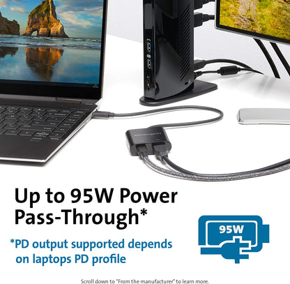 Kensington PD1000 USB-C 95W Power Delivery Dongle for USB 3.0 (Type A) Docking Stations (K39100WW)